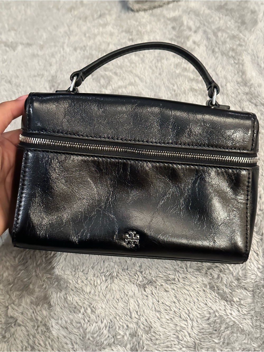 Tory Burch Black Leather Top-Handle vanity purse
